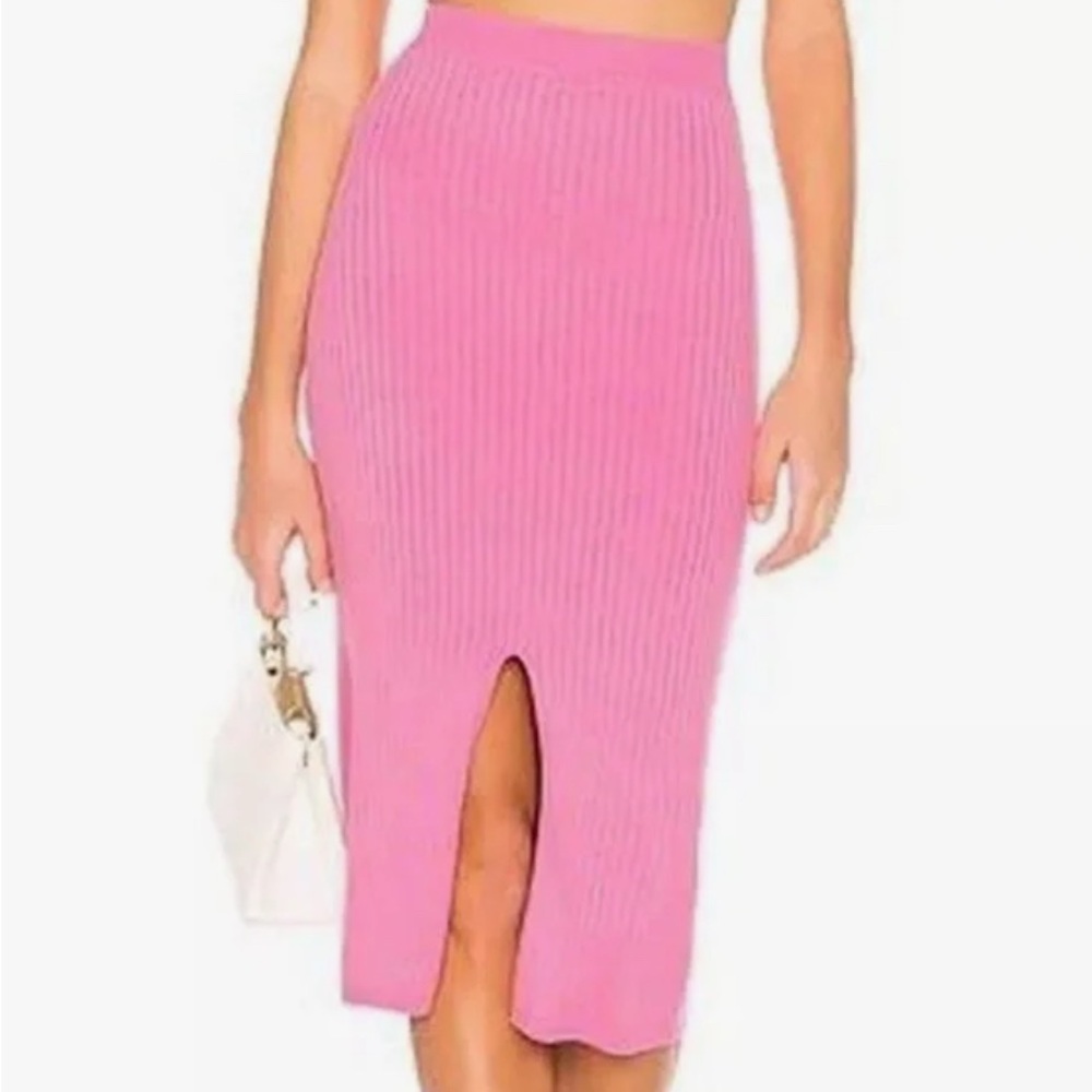 Free People Vibrant Pink Ribbed Knit Midi Skirt Size M - Picture 5 of 6